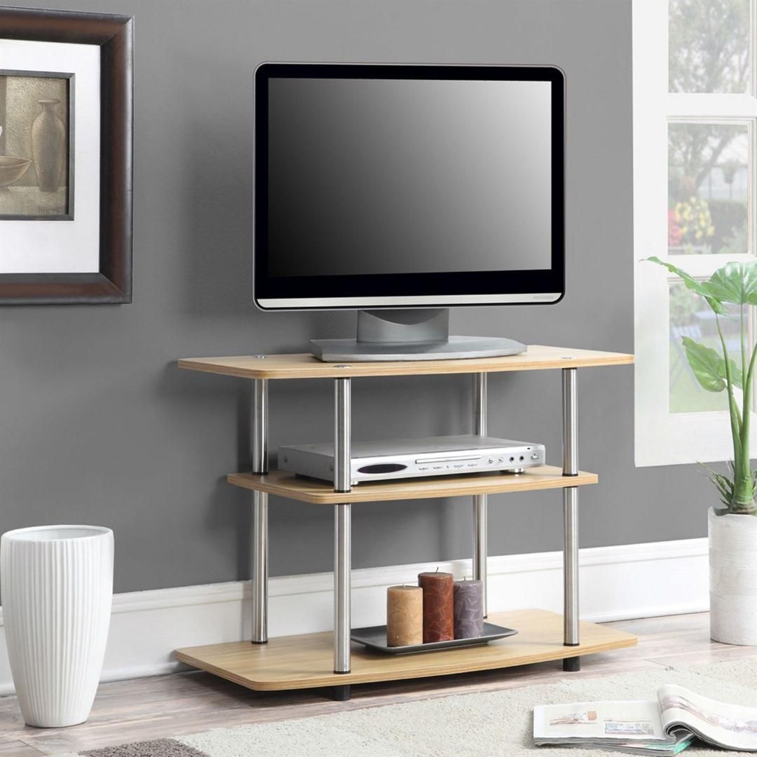 Modern Tv Stand Light Oak Wood Finish With Sturdy With Tv Stands With Led Lights In Multiple Finishes (View 13 of 15)