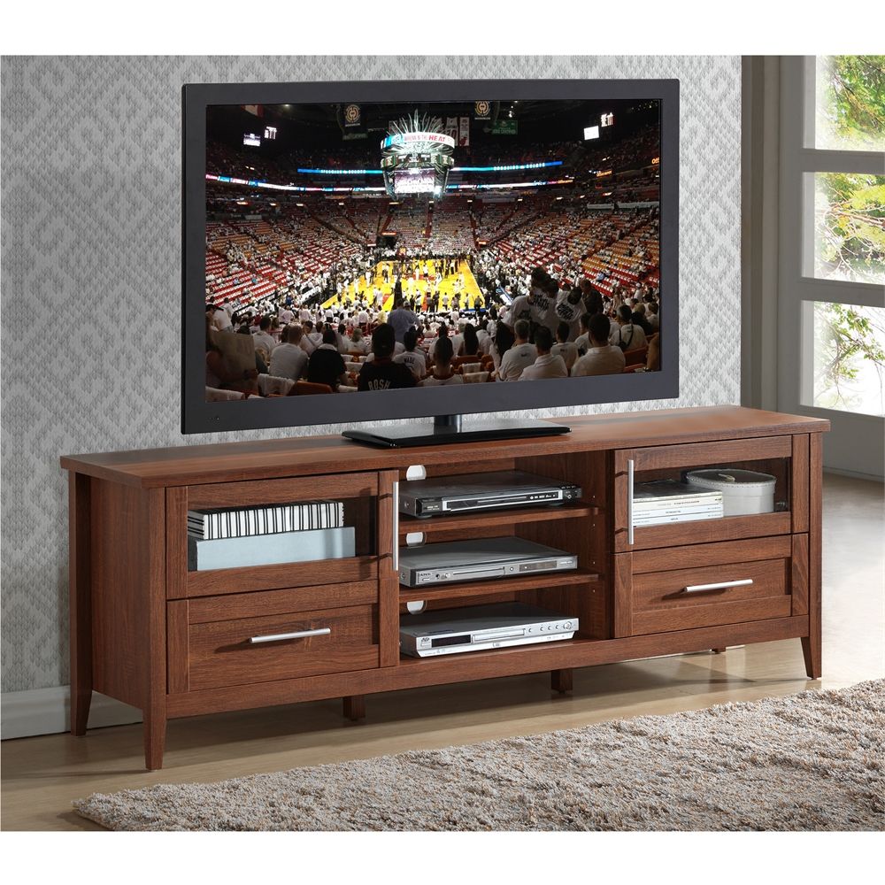 Modern Tv Stand With Storage For Tvs Up To 75". Color: Oak Within Modern Black Floor Glass Tv Stands For Tvs Up To 70 Inch (Photo 4 of 15)