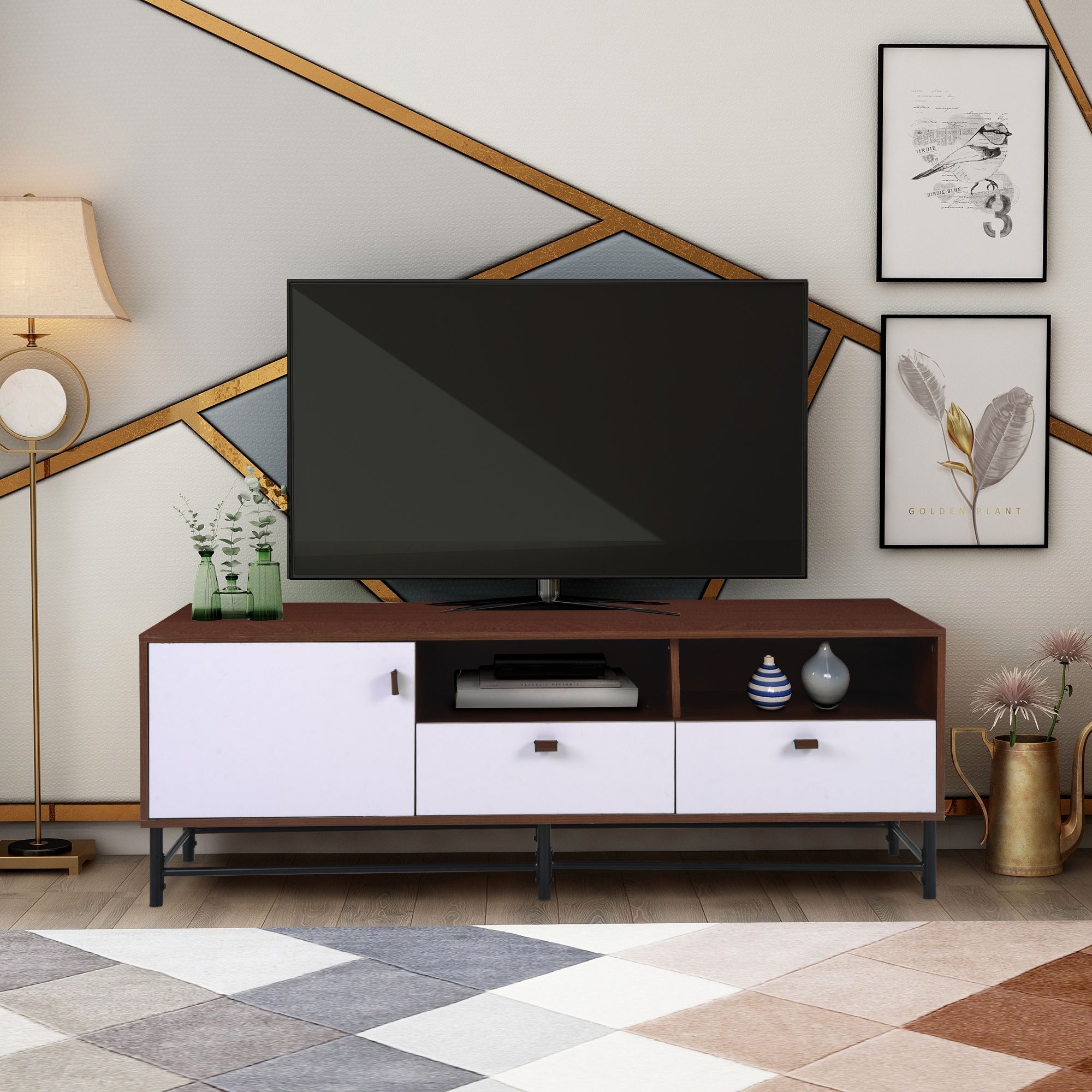 Modern Tv Stand, Wood Tv Table For Tvs' Up To 65 Inches With Regard To Metal And Wood Tv Stands (View 7 of 15)