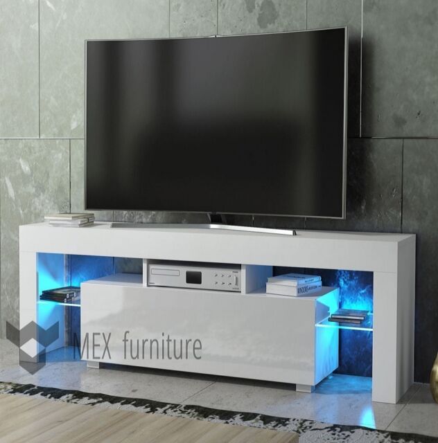 Modern Tv Unit 130cm Cabinet Matt And High Gloss White Led Intended For White High Gloss Tv Stand Unit Cabinet (Photo 9 of 15)