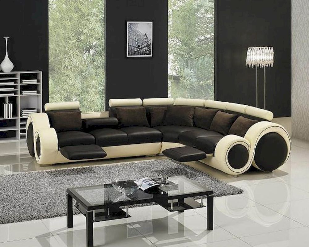 Modern Two Tone Leather Sectional Sofa Set With Recliners Pertaining To 3pc Ledgemere Modern Sectional Sofas (View 4 of 15)