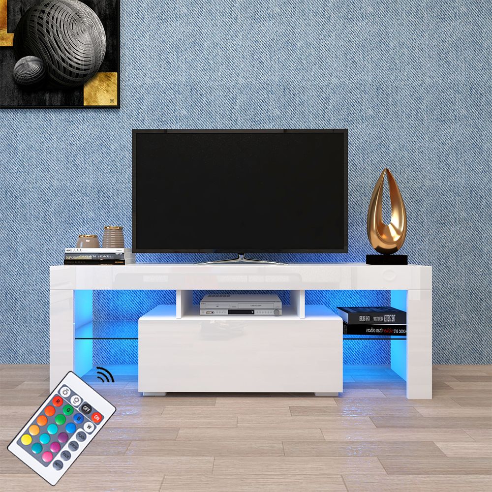 Modern White Tv Stand On Clearance With Led Lights, High In Modern White Gloss Tv Stands (View 5 of 15)