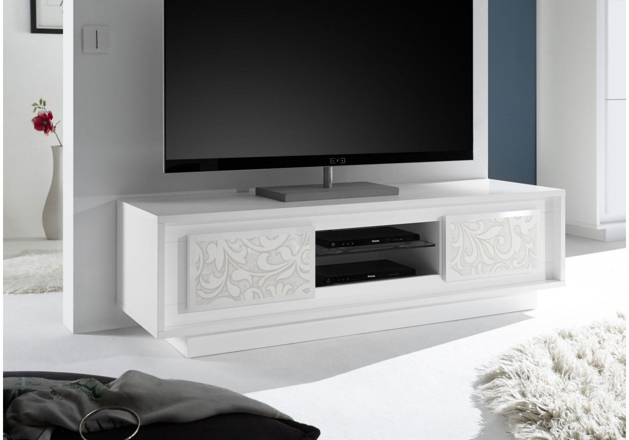 Modern White Tv Stand With Flower Design Coral Gables Fl Pertaining To Stylish Tv Stands (Photo 9 of 15)