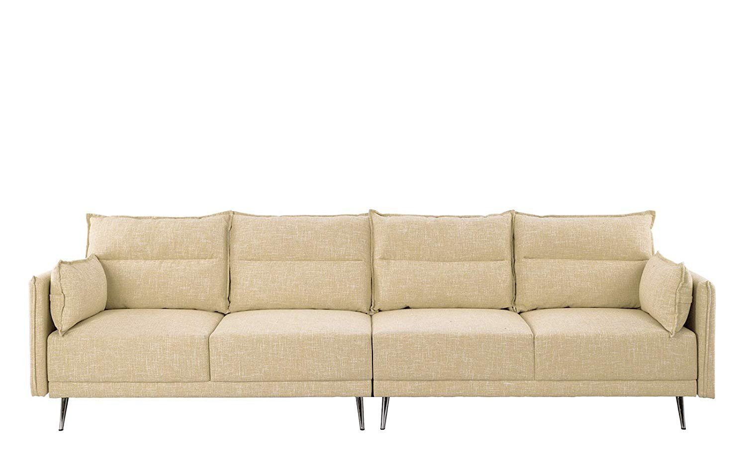 Modern Xl Upholstered 117" Inch Mid Century Linen Fabric Regarding Scarlett Beige Sofas (View 11 of 15)