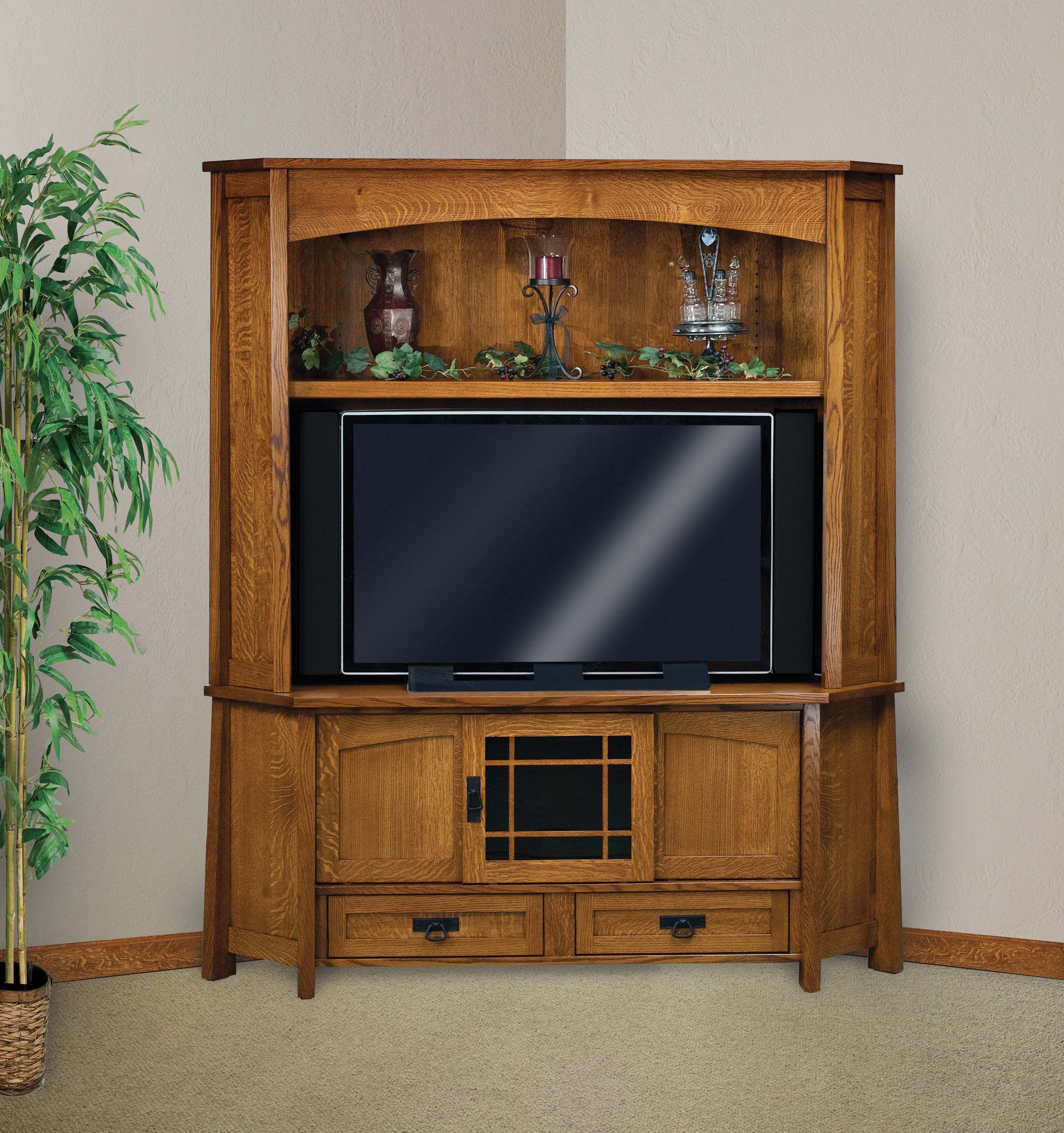 Modesto Corner Tv Hutch | Amish Solid Wood Tv Stands Pertaining To Wood Tv Stands (View 6 of 15)