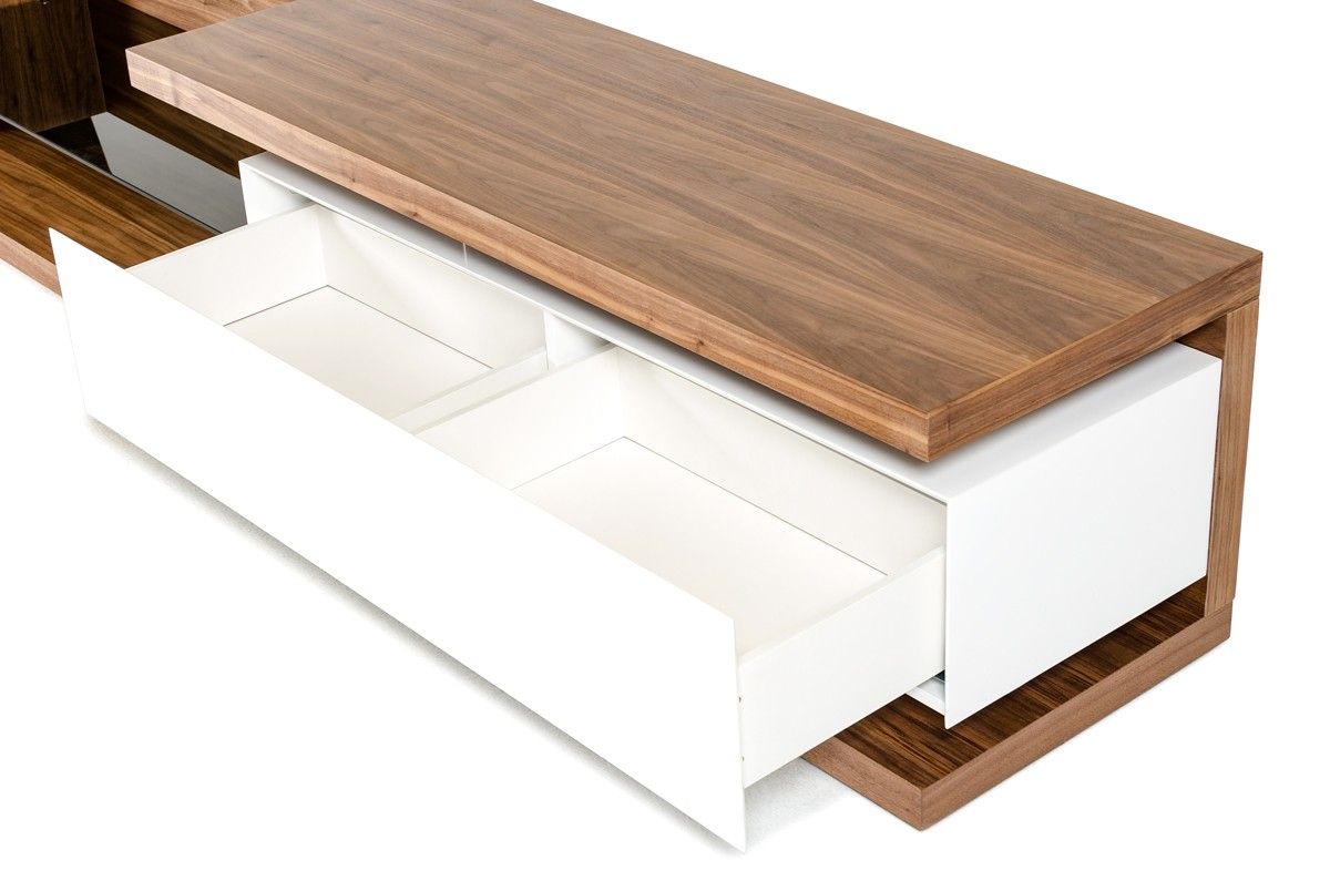 Modrest Jefferson Low Modern Walnut & White Tv Unit – Tv Intended For Low Long Tv Stands (View 15 of 15)