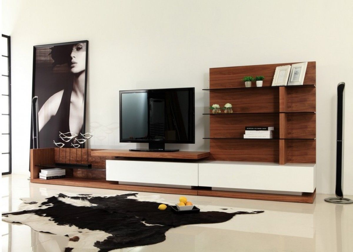 Modrest Jefferson Modern Walnut And White High Gloss Tv Intended For Hannu Tv Media Unit White Stands (View 2 of 15)