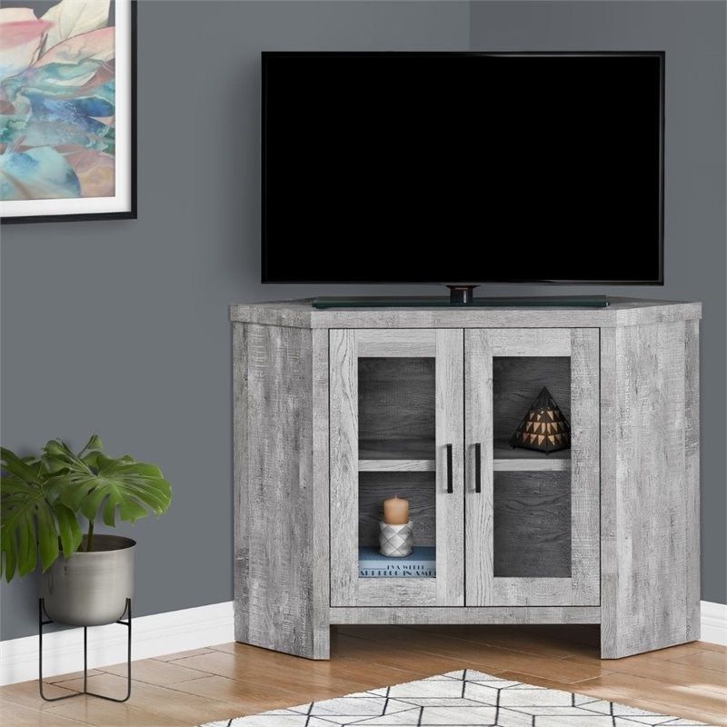 Monarch 42" Contemporary Glass Door Wooden Corner Tv Stand Pertaining To Modern 2 Glass Door Corner Tv Stands (View 11 of 15)