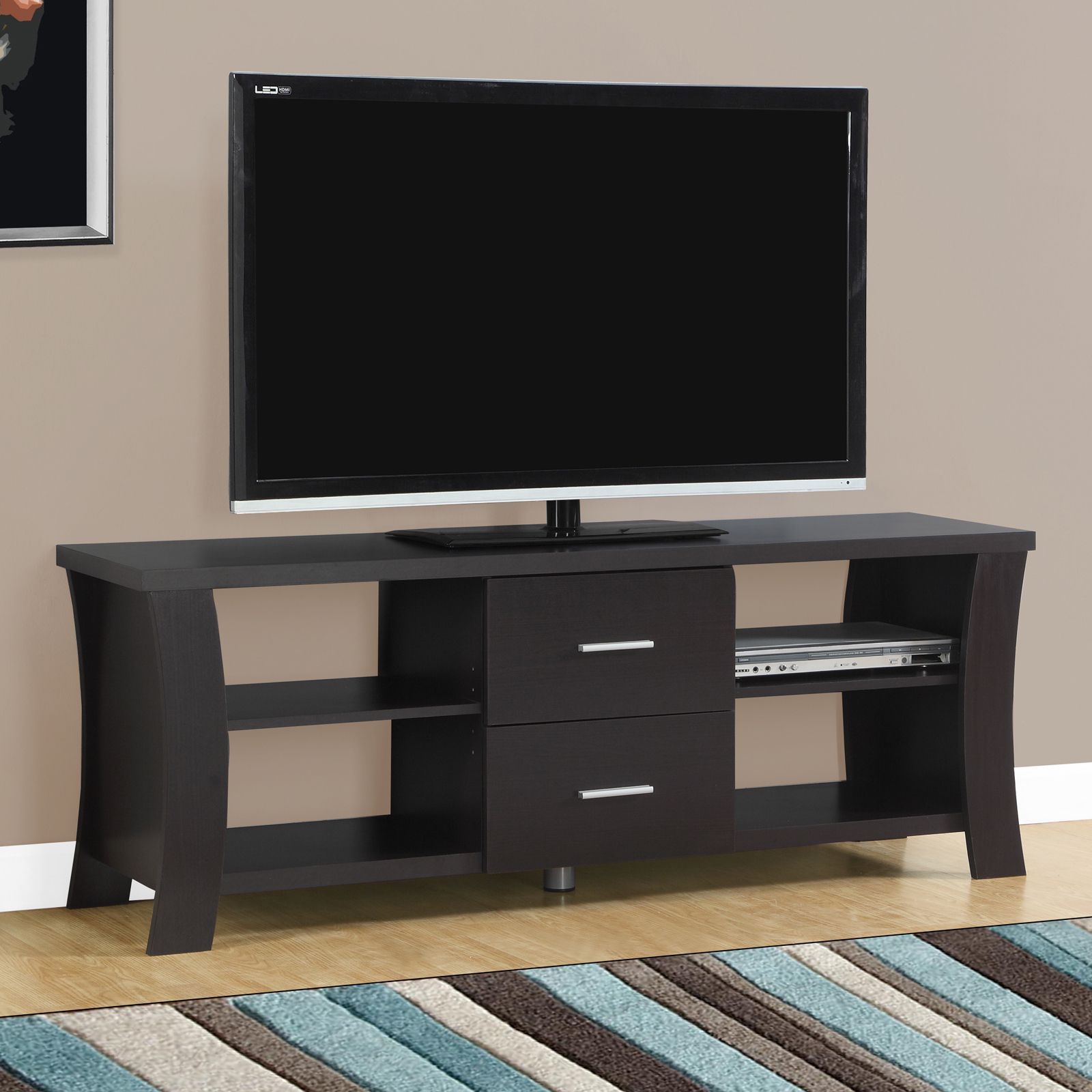 Monarch Specialties 60 In. Low Profile Tv Stand – Tv Throughout Long Low Tv Cabinets (Photo 2 of 15)