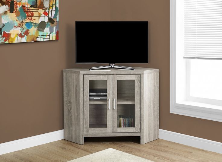 Monarch Specialties Dark Taupe Corner With Glass Doors Tv Regarding Low Corner Tv Cabinets (View 7 of 15)