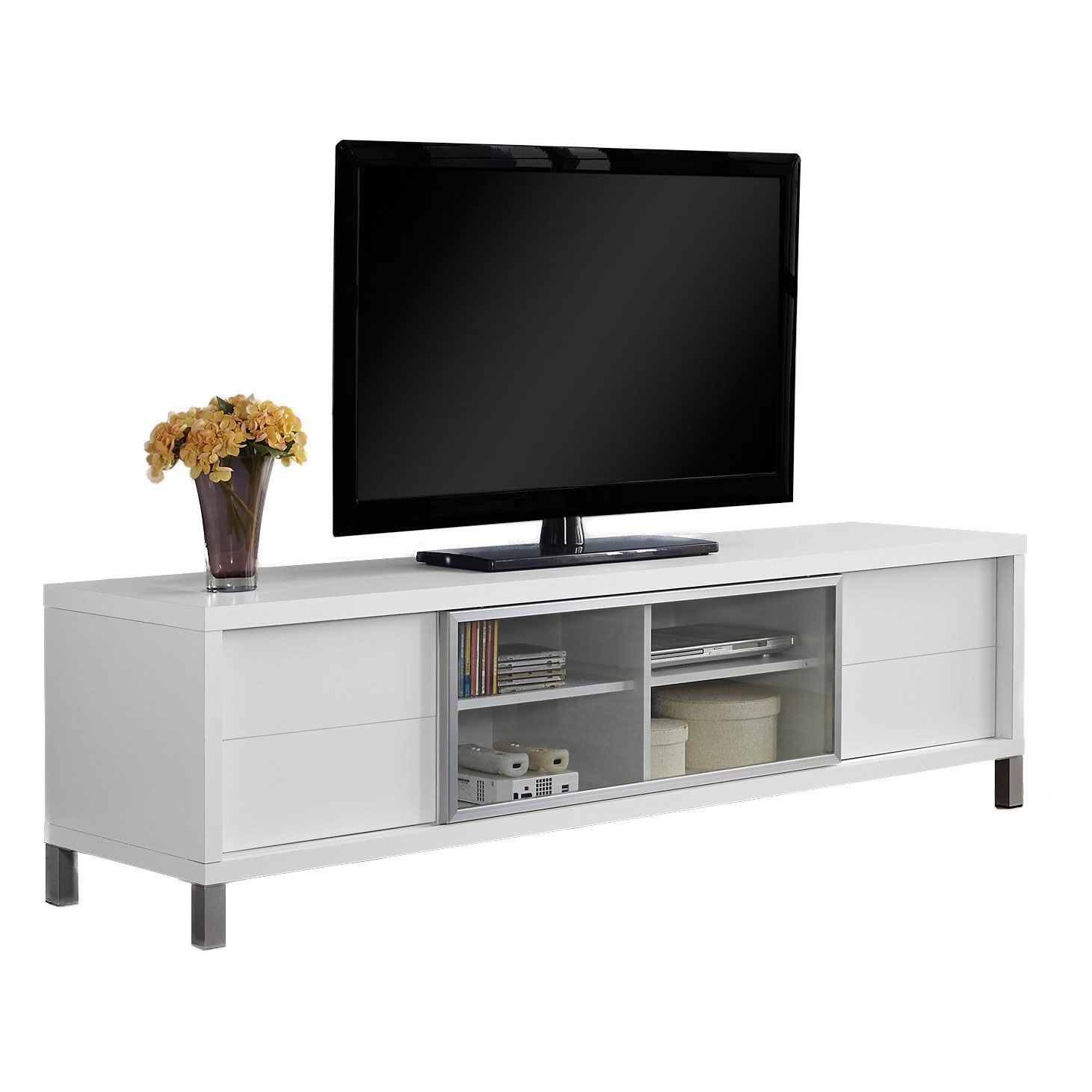 Monarch Tv Stand White Euro Style For Tvs Up To 70"l In White Wood Corner Tv Stands (View 4 of 15)