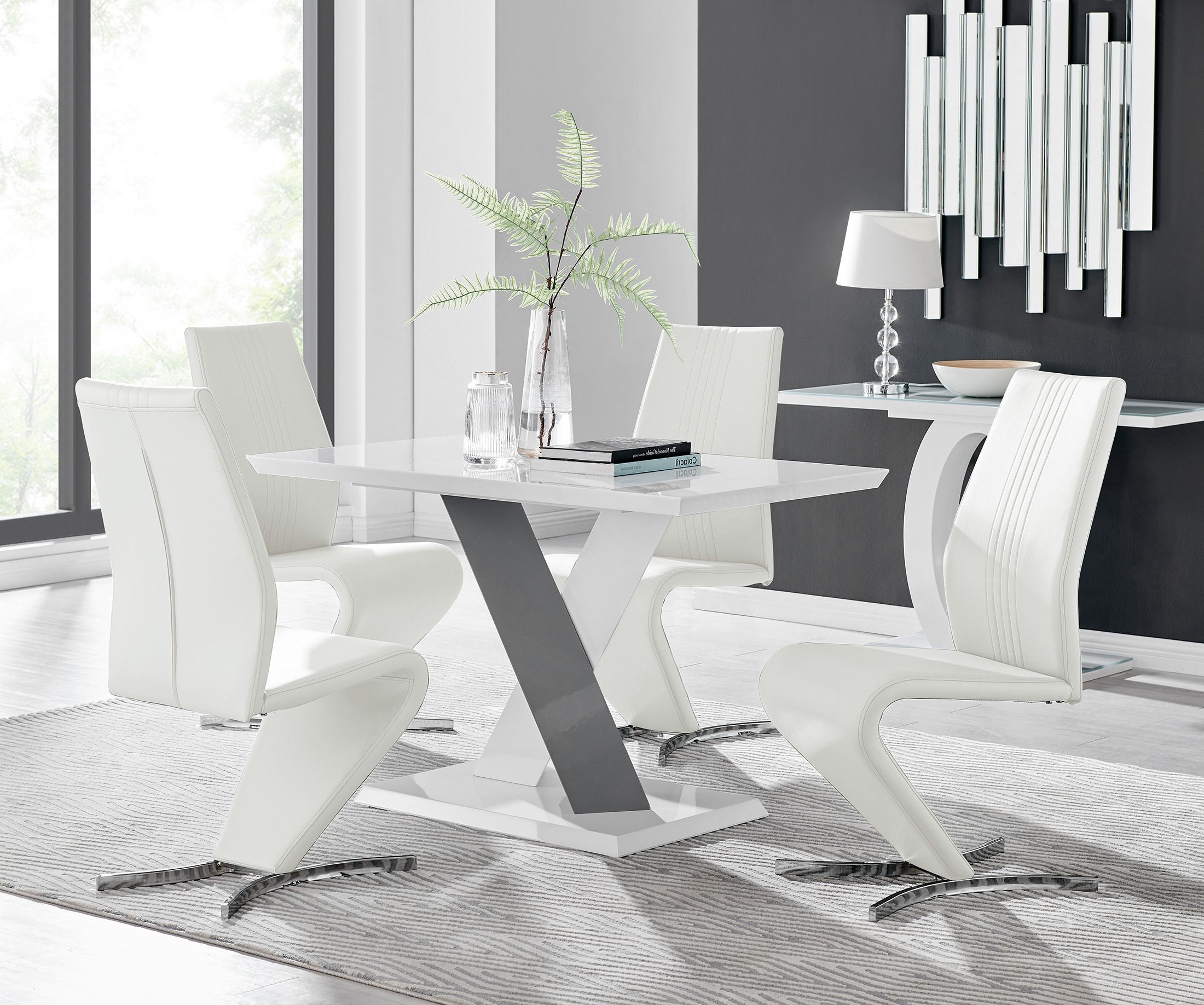 Monza 4 White/grey Dining Table & 4 Willow Chairs Regarding Monza Tv Stands (View 11 of 15)