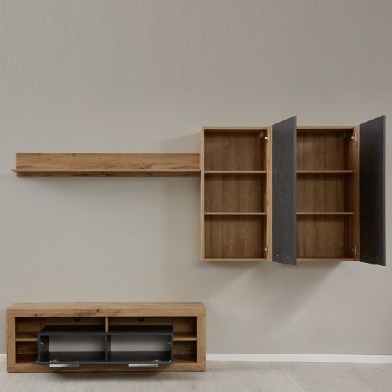Monza Living Room Set 4 In Wotan Oak And Matera With Led With Monza Tv Stands (View 14 of 15)