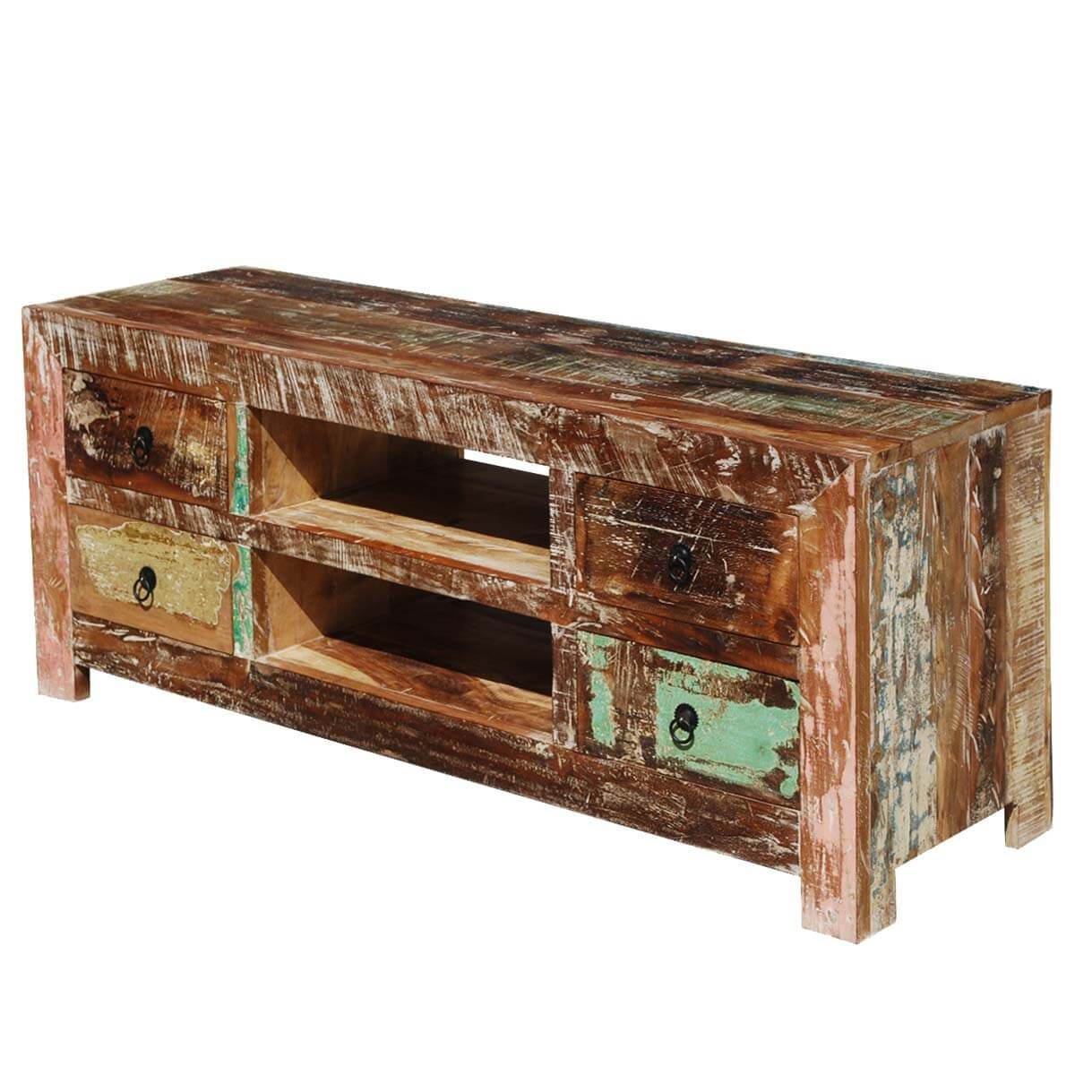 Moultrie Distressed Reclaimed Wood 4 Drawer Rustic Media In Rustic Wood Tv Cabinets (View 9 of 15)