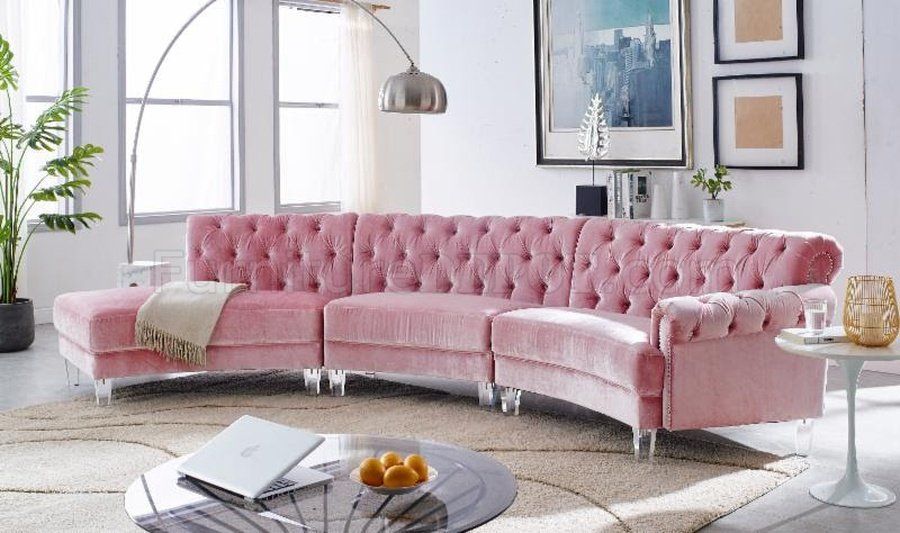 Ms2082 Sectional Sofa In Pink Velvetvimports Inside French Seamed Sectional Sofas In Velvet (Photo 10 of 15)