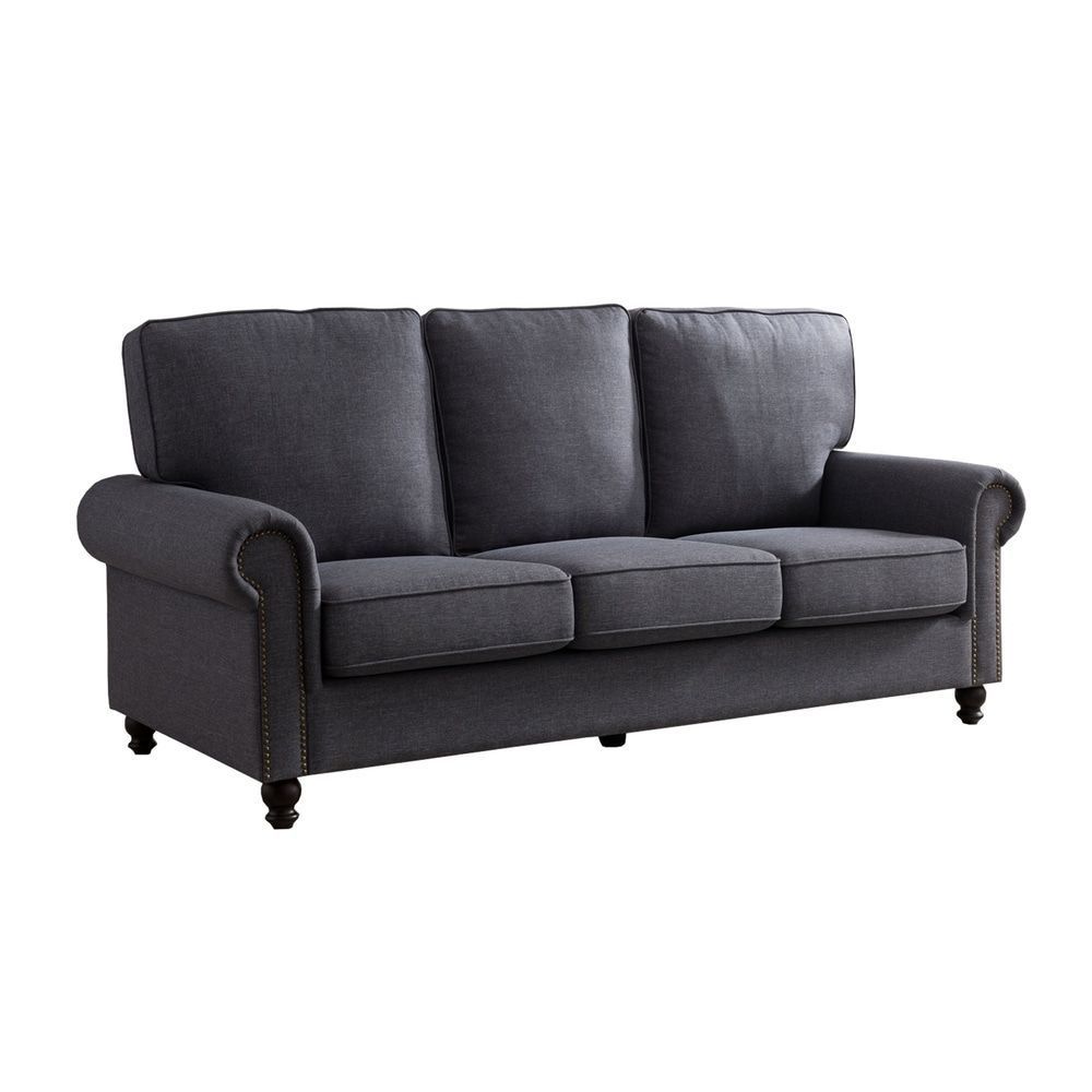 Nailhead Trim Fabric Upholstered Wooden Sofa With Rolled In Radcliff Nailhead Trim Sectional Sofas Gray (Photo 8 of 15)