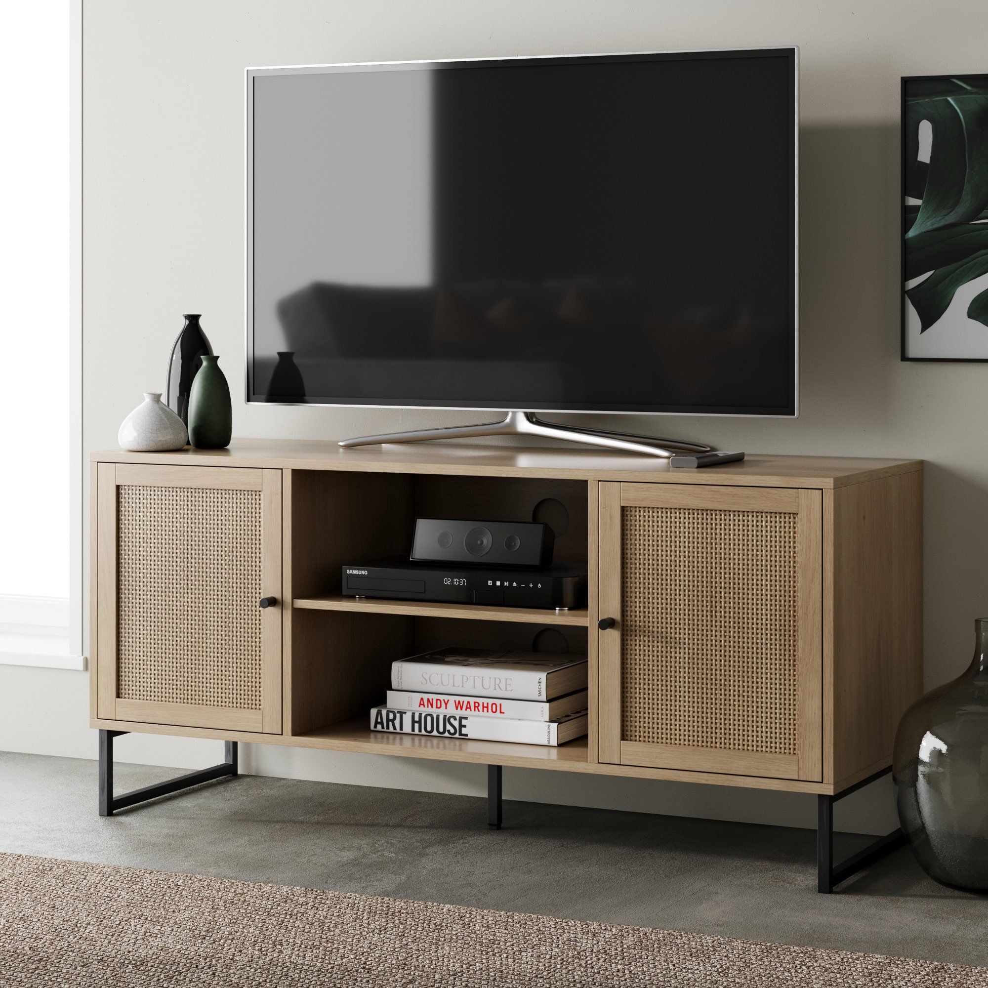 Nathan James Mina Modern Tv Stand Entertainment Cabinet Intended For Modern Black Tv Stands On Wheels (View 9 of 15)