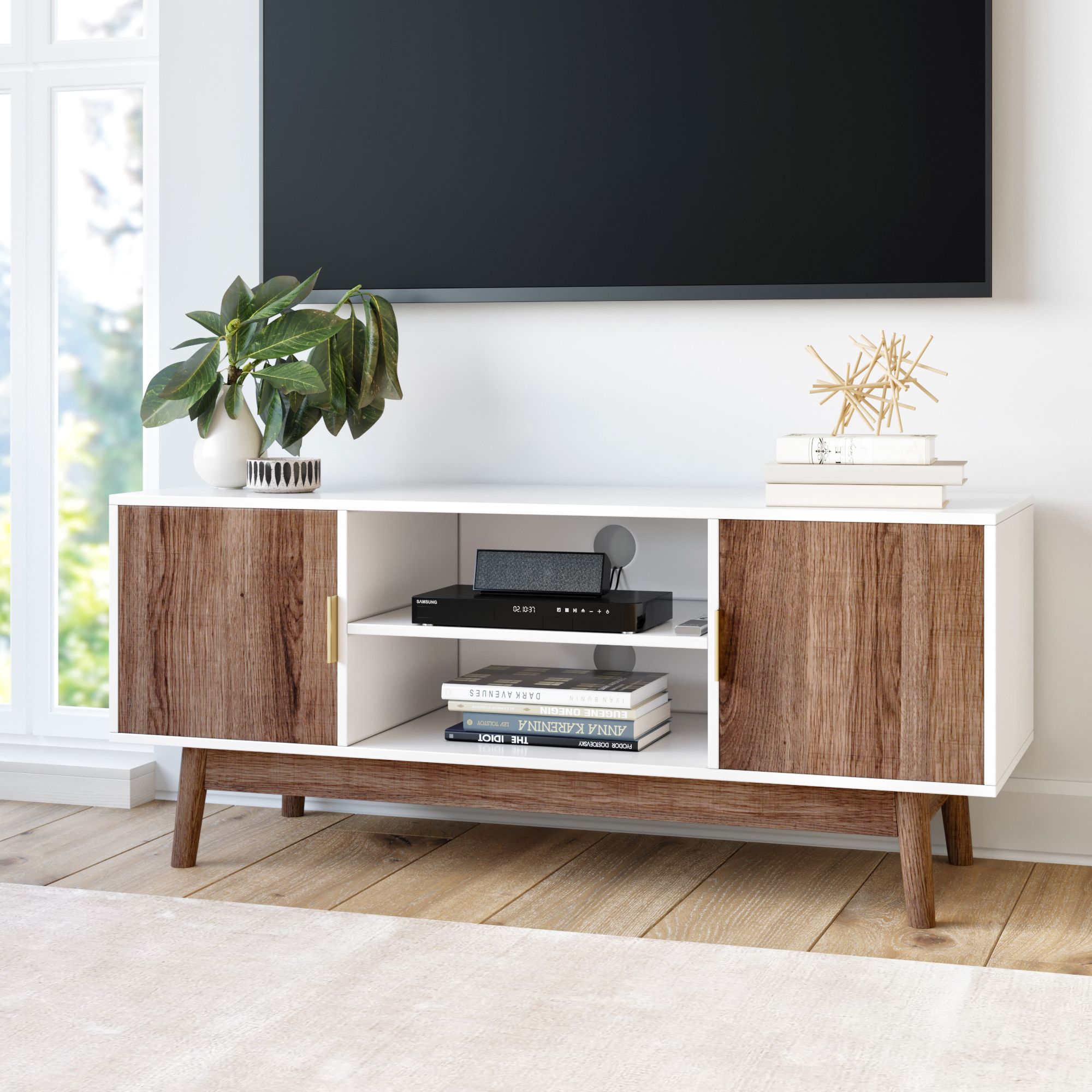 Nathan James Wesley Scandinavian Tv Stand Media Console Pertaining To Oak Tv Stands With Glass Doors (Photo 13 of 15)