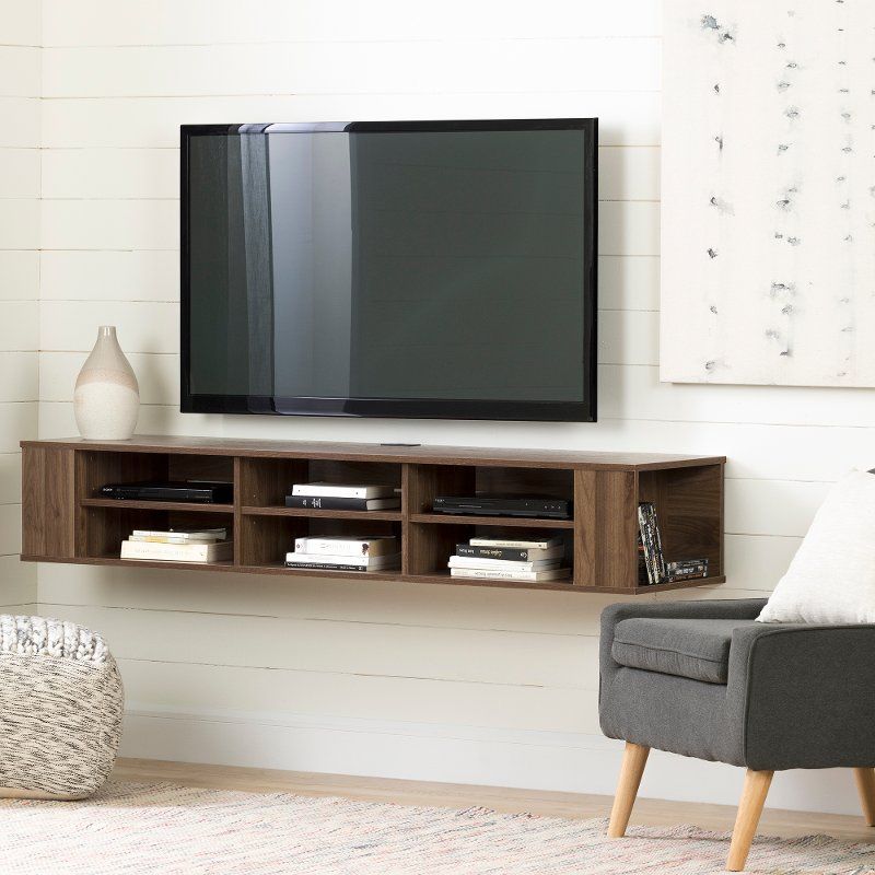 Natural Walnut 66 Inch Wall Mounted Tv Stand – City Life Intended For Tv Stand Wall Units (View 8 of 15)