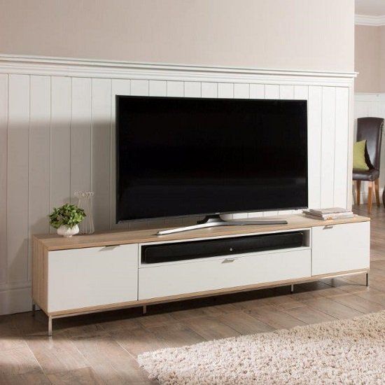 Nelson Wooden Tv Cabinet Large In White And Light Oak 26486 For Light Colored Tv Stands (Photo 10 of 15)