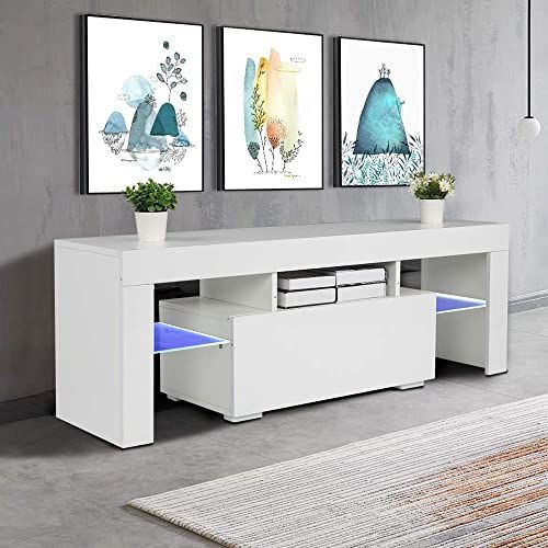 New Bonnlo Modern White Tv Stand Led Light 55 Inch Tv Led Regarding Milano White Tv Stands With Led Lights (View 10 of 15)