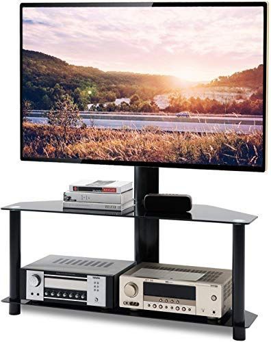 New Tavr Swivel Floor Tv Stand With Height Adjustable Intended For Whalen Furniture Black Tv Stands For 65" Flat Panel Tvs With Tempered Glass Shelves (View 9 of 15)