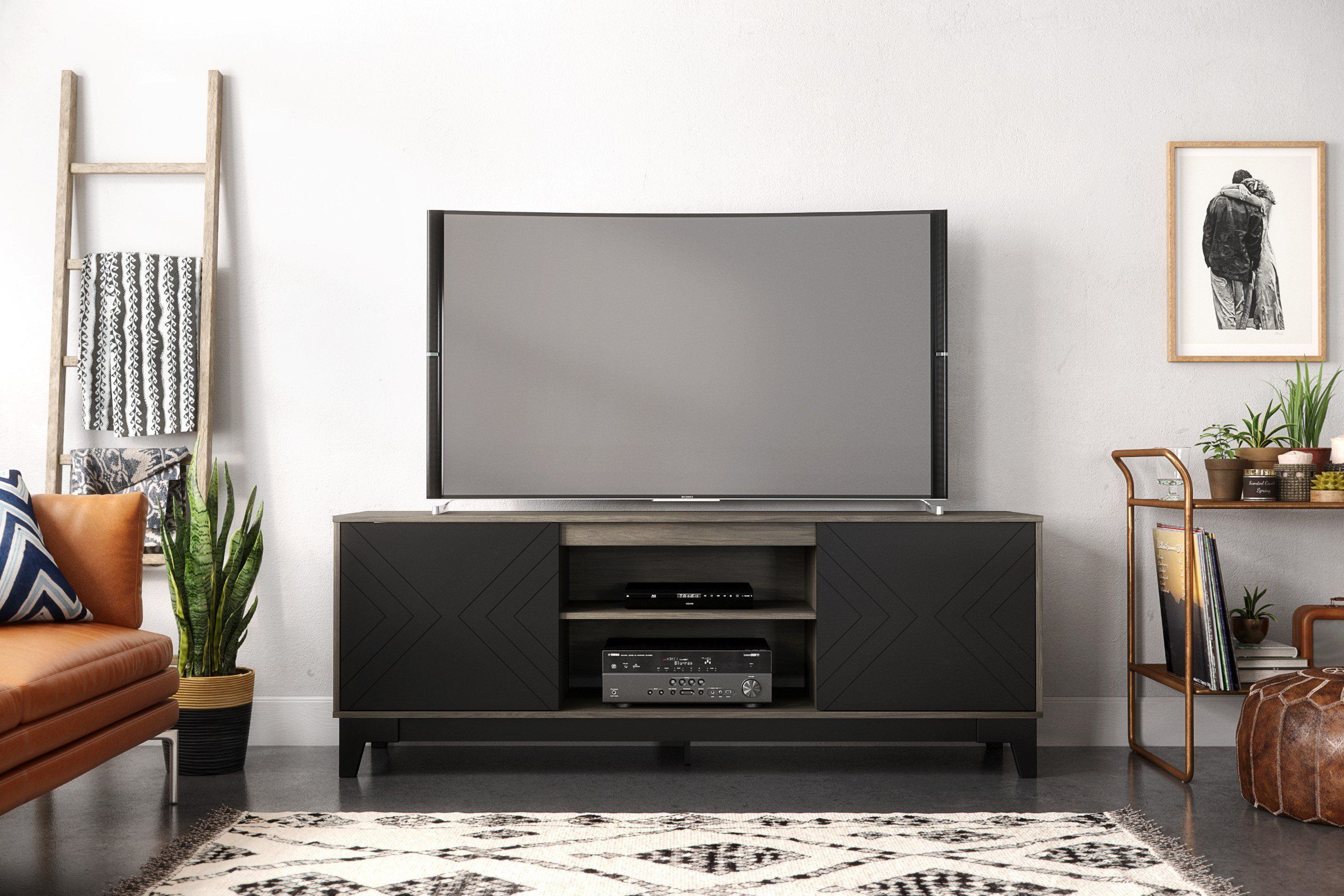 Nexera 402326 Arrow Tv Stand, 72 Inch, Bark Grey And Black Intended For Fancy Tv Cabinets (Photo 1 of 15)