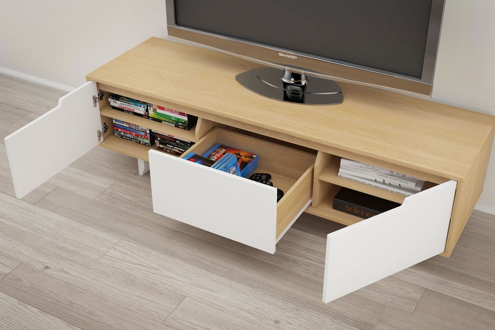 Nexera Nordik 60 Inch Tv Stand (white & Natural Maple Pertaining To Maple Tv Stands (View 8 of 15)
