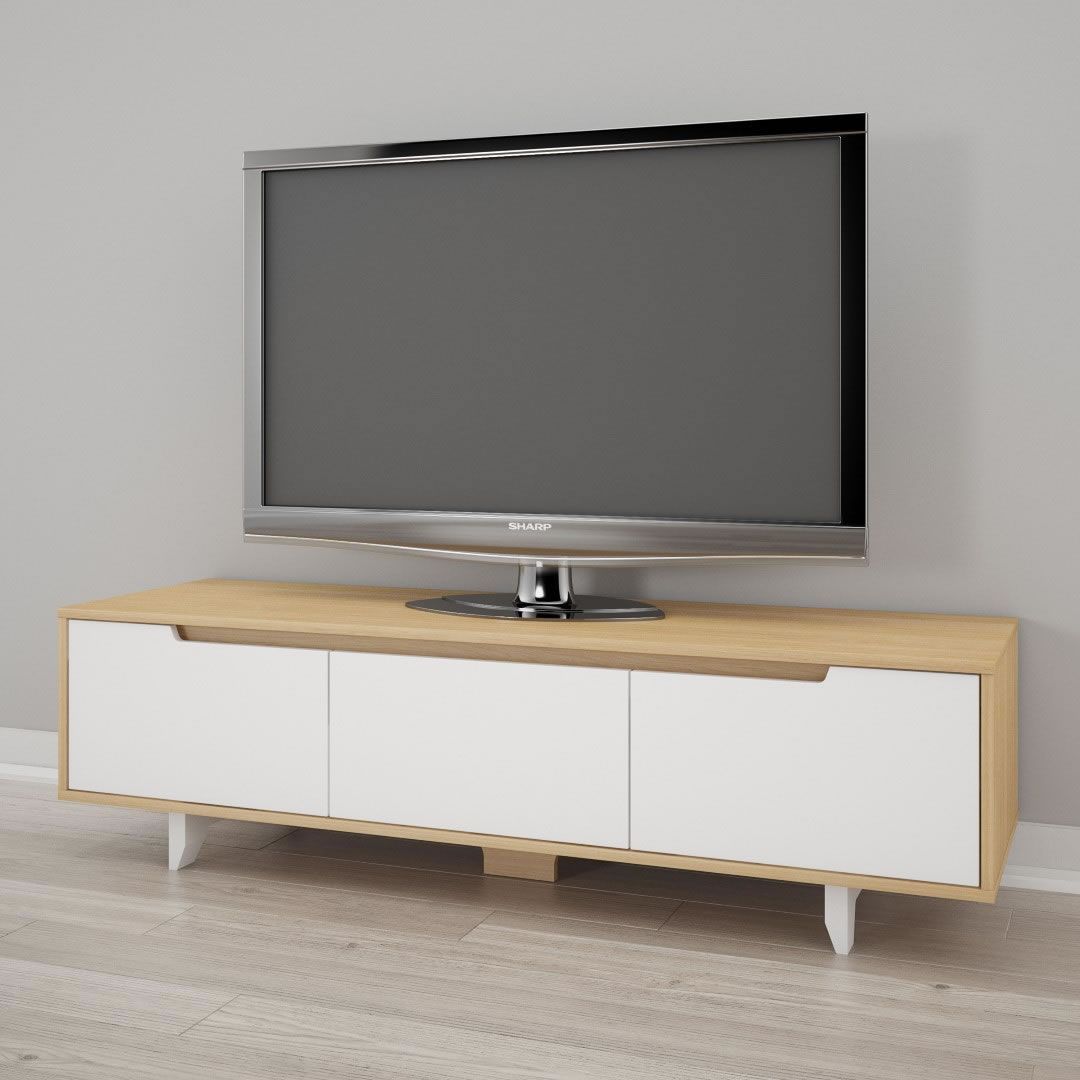 Nexera Nordik 60 Inch Tv Stand (white & Natural Maple With Regard To Maple Tv Stands (View 10 of 15)