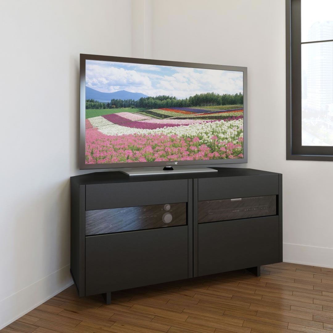 Nexera Vision 48 Inch Corner Tv Stand (black) – Disc Nx Inside Glass Doors Corner Tv Stands For Tvs Upto 42&quot; (View 4 of 15)