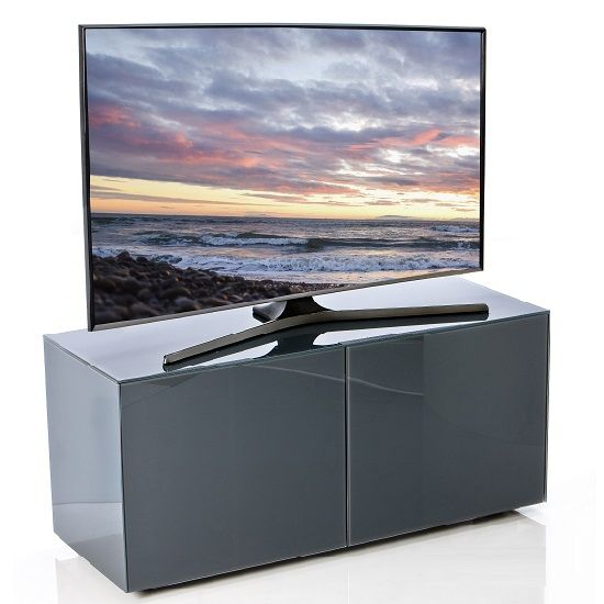 Nexus Small Tv Stand In Grey High Gloss With Wireless Intended For Lucas Extra Wide Tv Unit Grey Stands (View 10 of 15)
