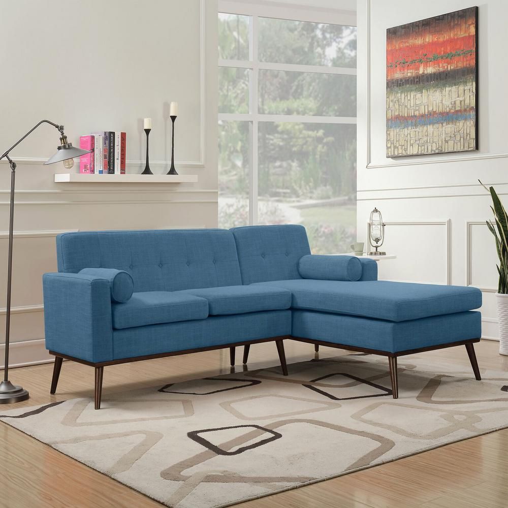 Noble House 2 Piece Muted Blue Fabric Chaise Sectional Pertaining To Dulce Mid Century Chaise Sofas Dark Blue (View 5 of 15)