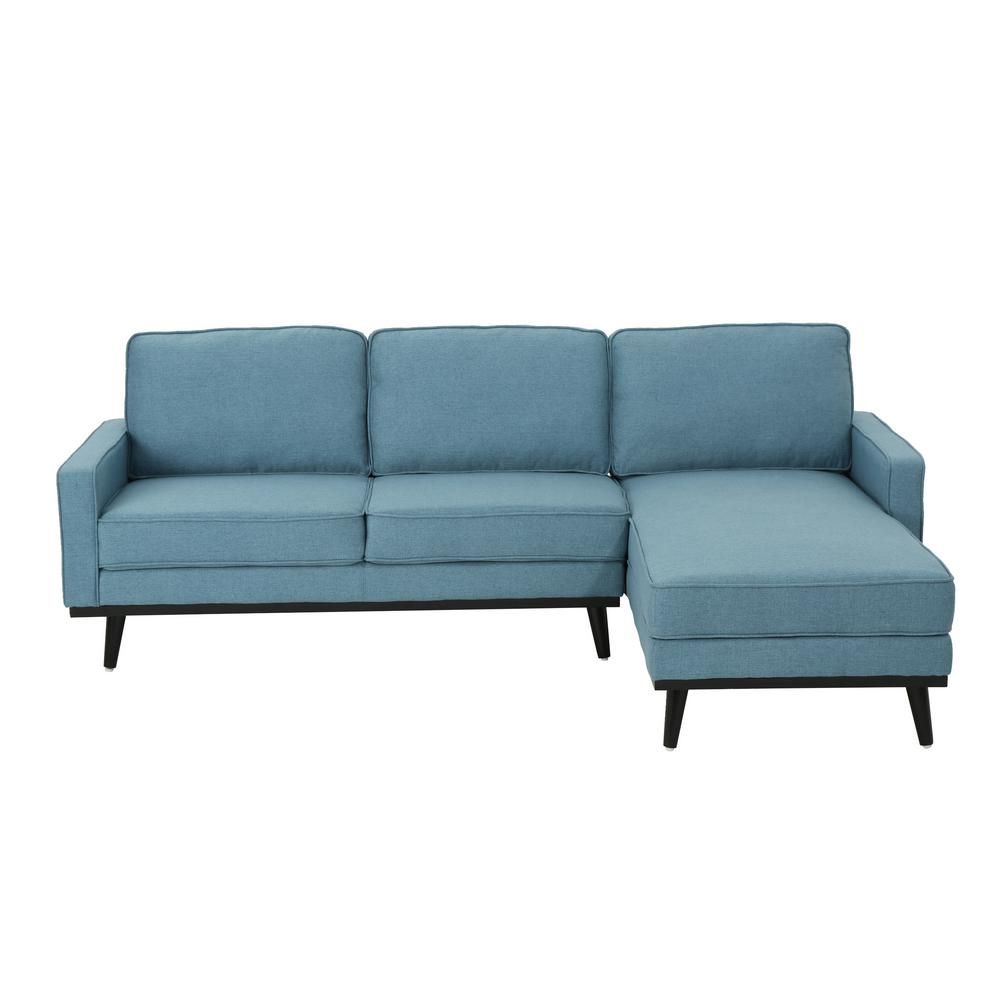 Noble House Matilda Mid Century Modern 2 Piece Blue Fabric Within Dulce Mid Century Chaise Sofas Dark Blue (View 6 of 15)