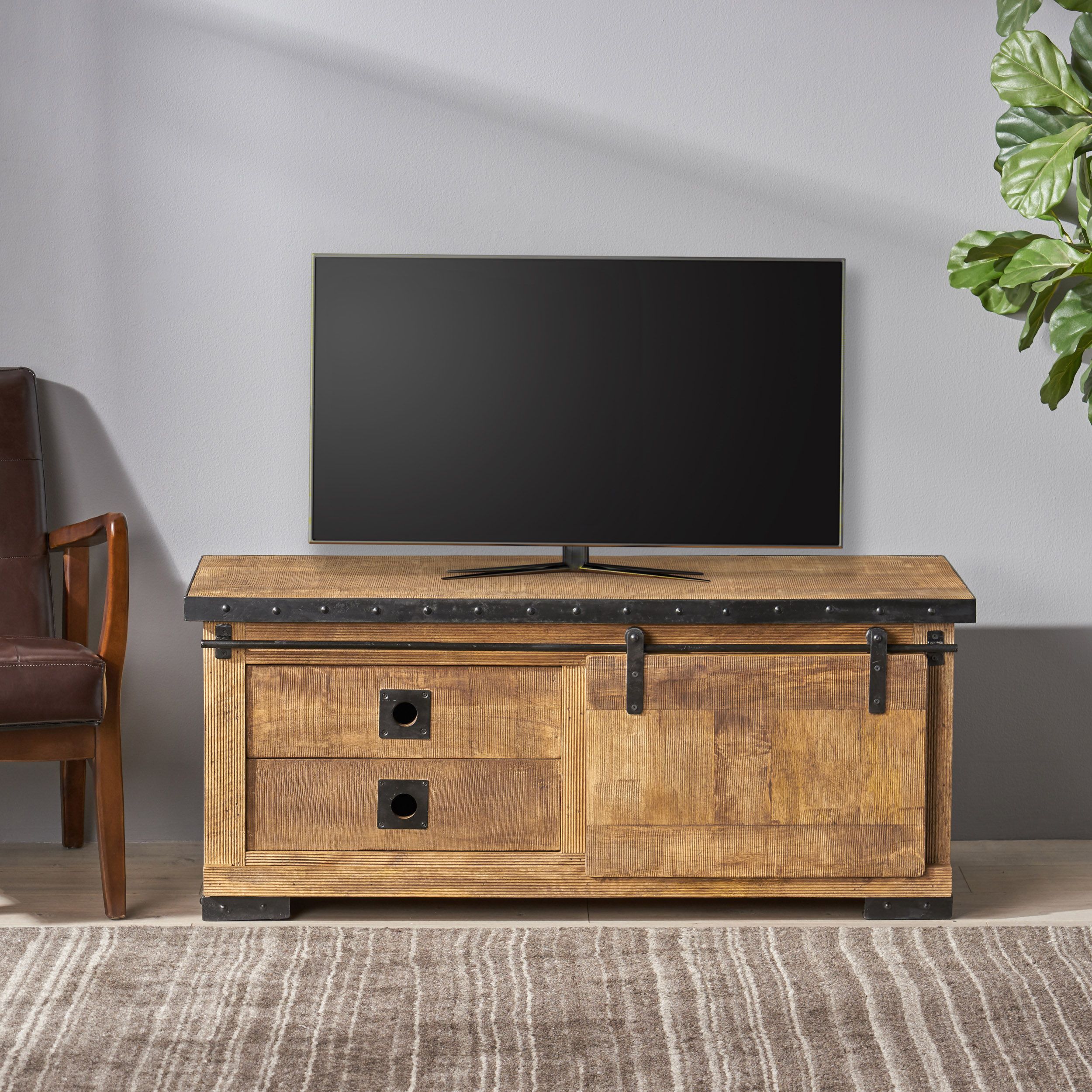 Noble House Zuly Modern Industrial Mango Wood Tv Stand Pertaining To Mango Tv Stands (View 2 of 15)