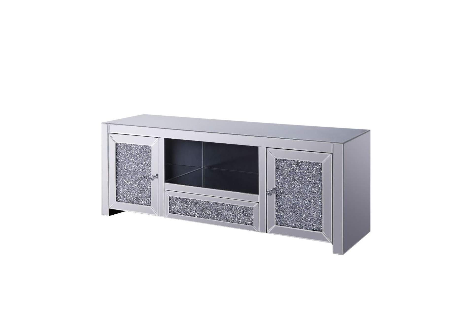 Noralie Mirrored/faux Diamonds Tv Stand Florissant Furniture Pertaining To Fitzgerald Mirrored Tv Stands (View 13 of 15)