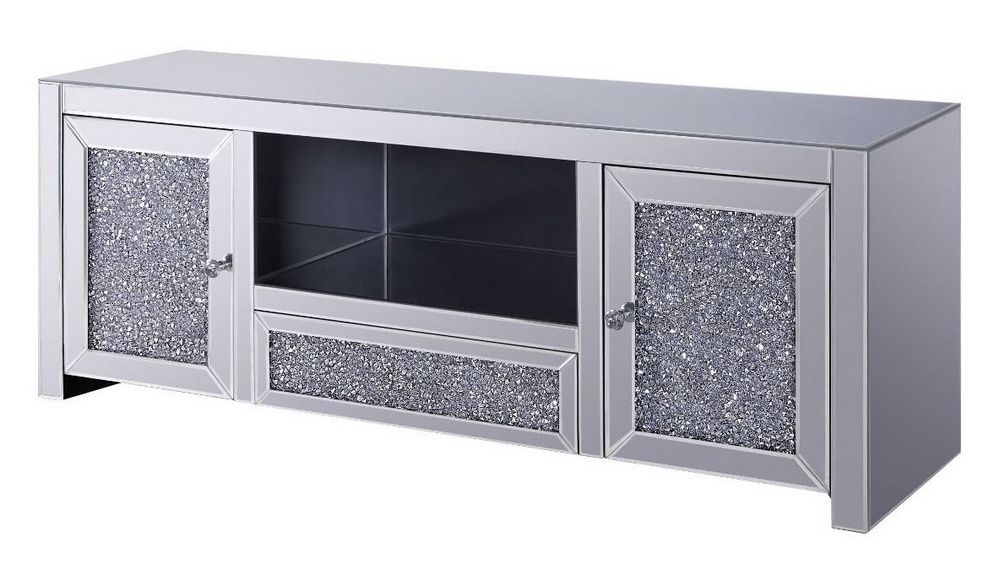 Noralie Mirrored Glass/faux Diamonds Tv Standacme For Fitzgerald Mirrored Tv Stands (Photo 10 of 15)
