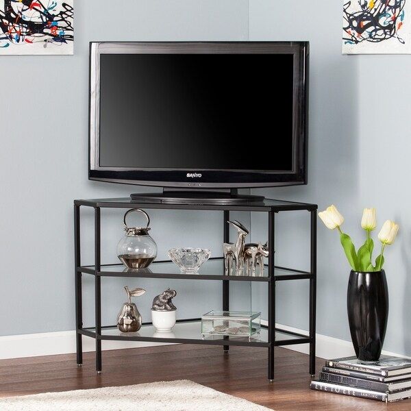 Norman Metal/glass Corner Tv Stand – Black – On Sale Inside Tabletop Tv Stands Base With Black Metal Tv Mount (View 8 of 15)