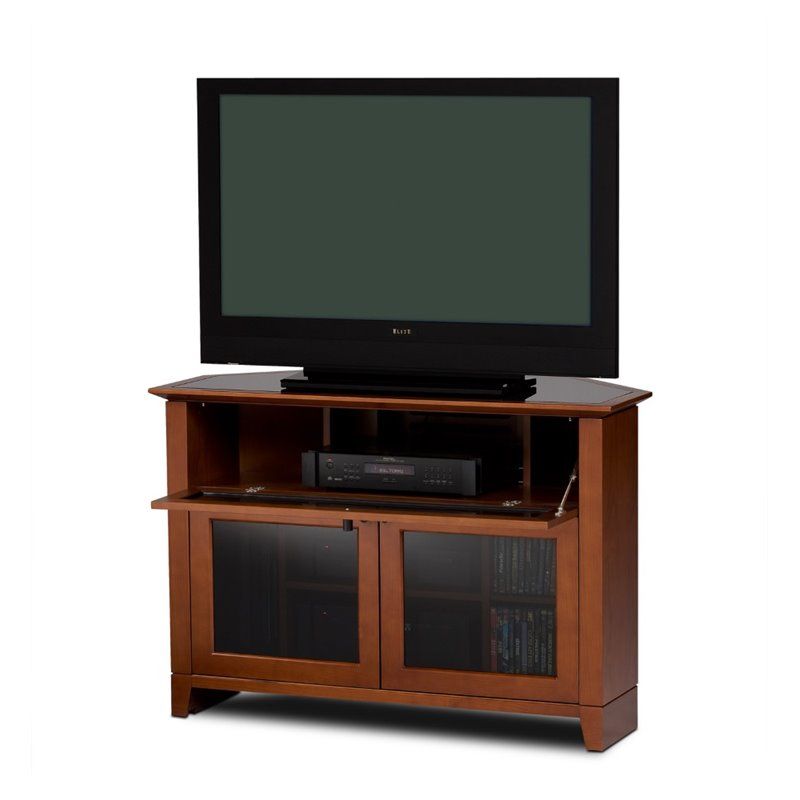 Novia Lcd/plasma Wood Corner Tv Stand In Natural Stained Throughout Corner Wooden Tv Stands (View 9 of 15)