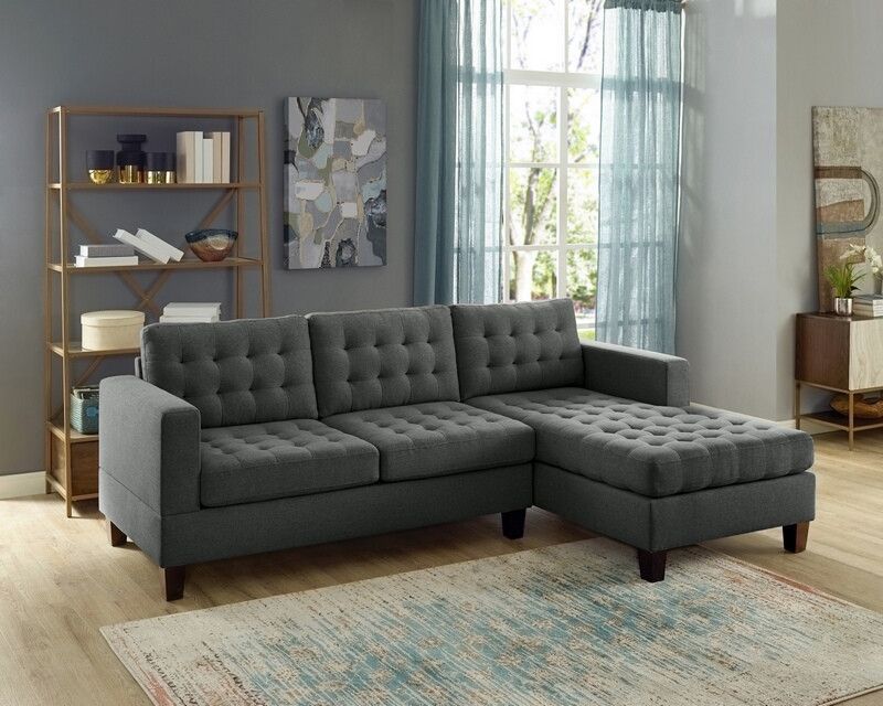 Oah D6119 2 Pc Clao Ash Black Linen Like Fabric Reversible Within 2pc Connel Modern Chaise Sectional Sofas Black (View 4 of 15)