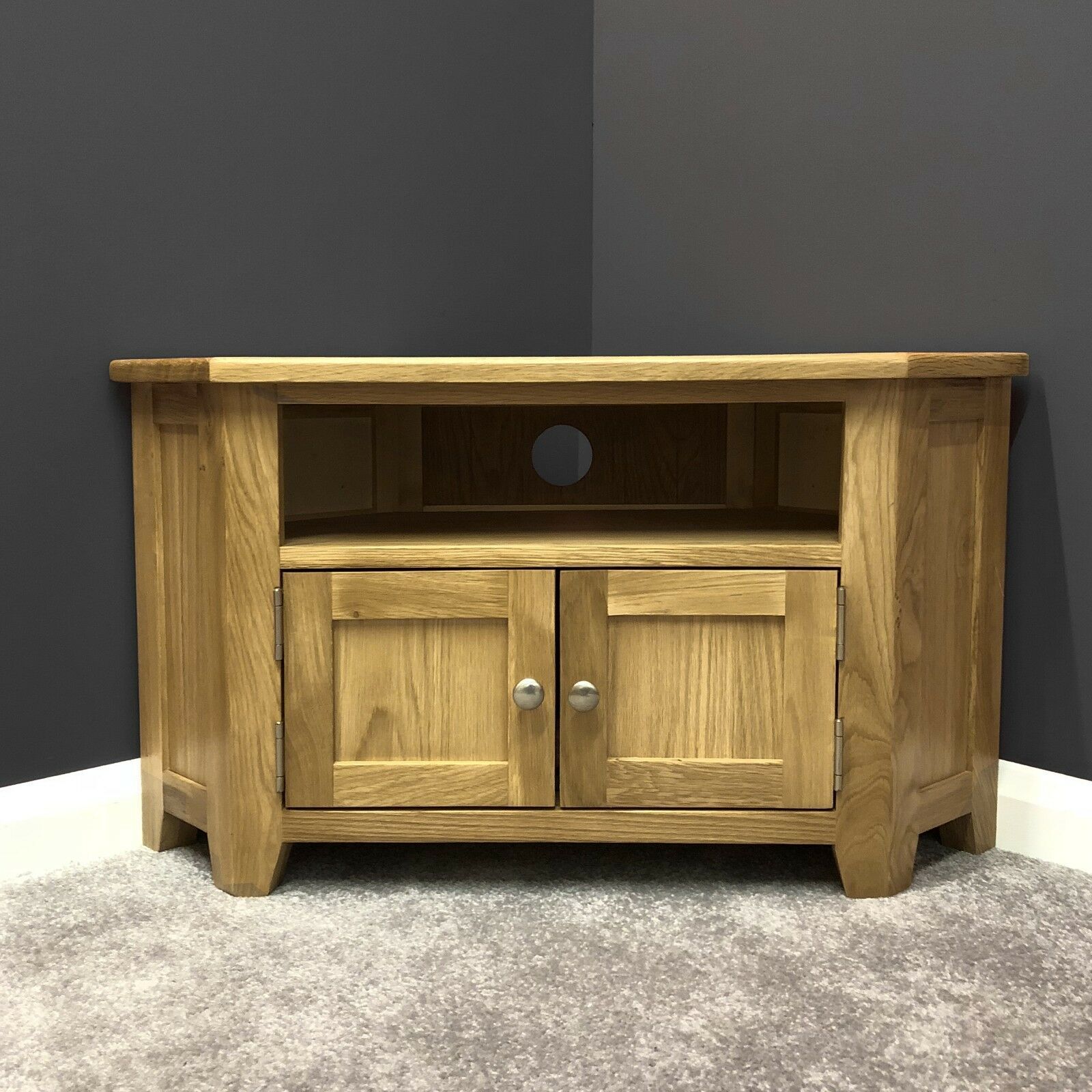 Oak Corner Tv Stand With Doors / Solid Wood Television Regarding Tribeca Oak Tv Media Stand (View 3 of 15)