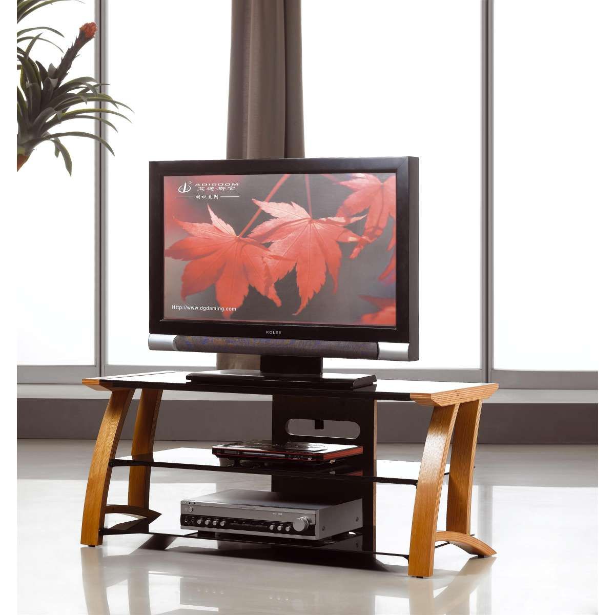 Oak Tv Stand Black Glass Shelves + Flat Screen 32 42 | Ebay In Oak Tv Cabinets For Flat Screens (View 2 of 12)