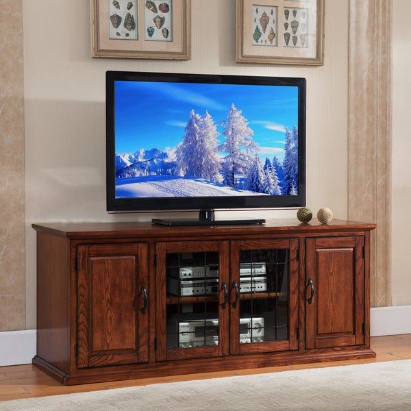 Oak Wood/glass 60 Inch Leaded Tv Stand – Free Shipping In Oak Tv Cabinets With Doors (View 12 of 15)