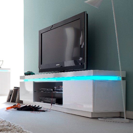 Odessa 2 Door Lowboard Tv Stand In High Gloss White With Regarding Illuminated Tv Stands (View 13 of 15)