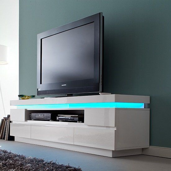Odessa 5 Drawer Lowboard Tv Stand In High Gloss White With Regarding Modern White Gloss Tv Stands (Photo 13 of 15)