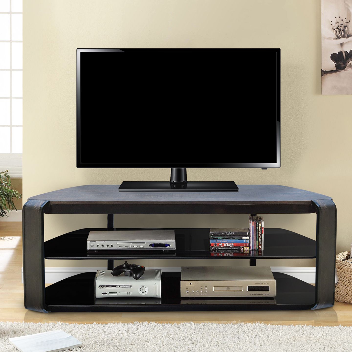 Olly Tv Stand Foldable – Vintage Oak | Living Essentials Corp. Throughout Modern Mobile Rolling Tv Stands With Metal Shelf Black Finish (Photo 12 of 15)