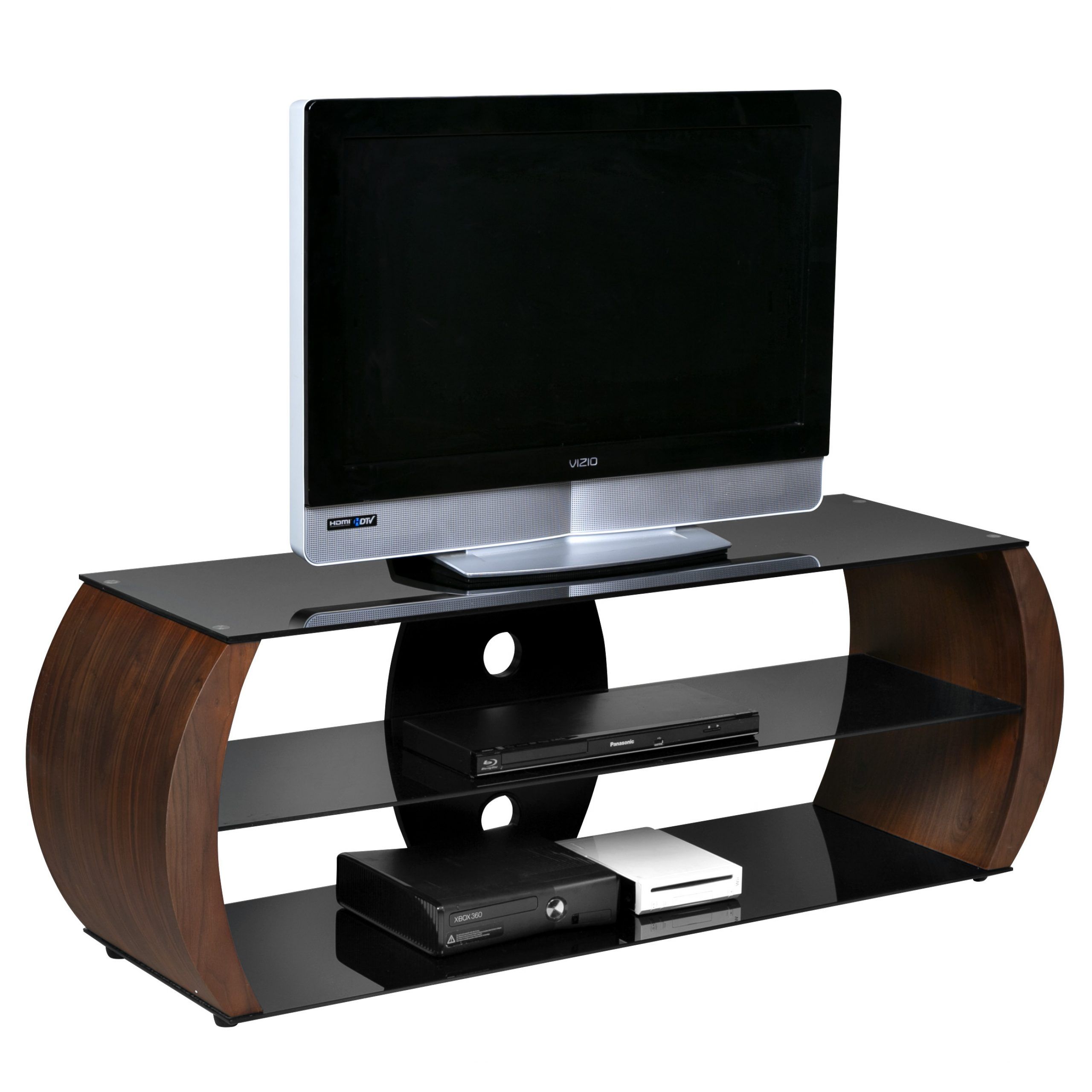 Onespace Oval Walnut Veneer/wood/black Tempered Glass Tv Inside Rfiver Black Tabletop Tv Stands Glass Base (Photo 13 of 15)