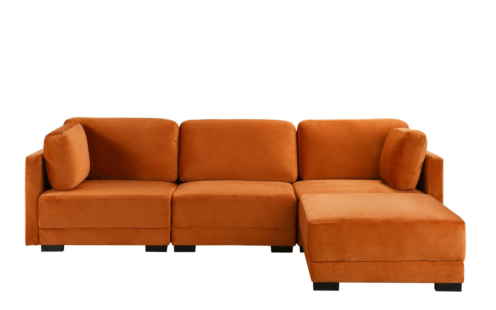 Orange Upholstered Velvet Sectional Sofa, L Shape Modern Throughout Florence Mid Century Modern Velvet Left Sectional Sofas (View 9 of 15)