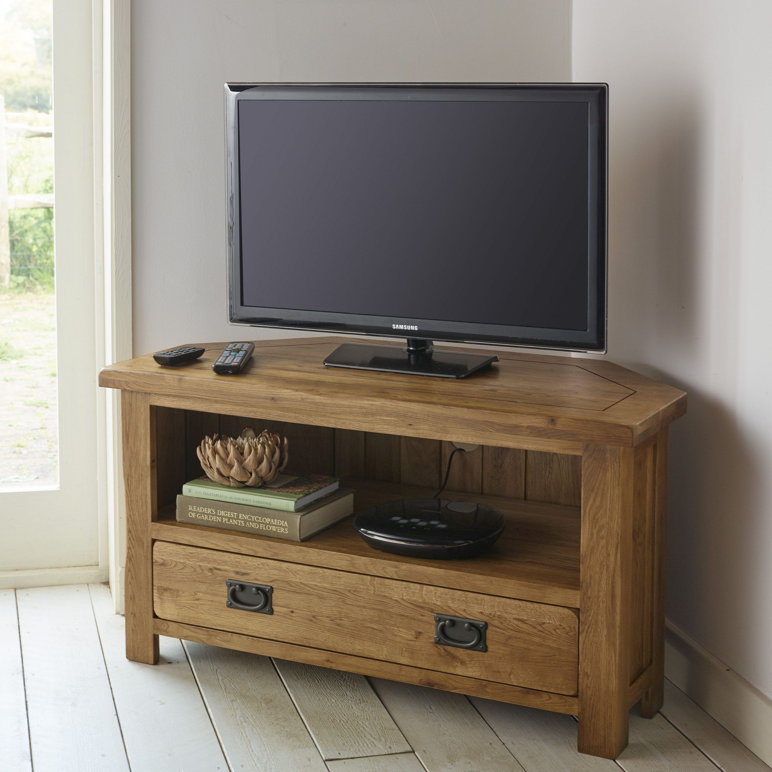 Original Rustic Solid Oak Tv Corner Cabinet | Corner Tv Throughout Tv Stands With Rounded Corners (Photo 4 of 15)