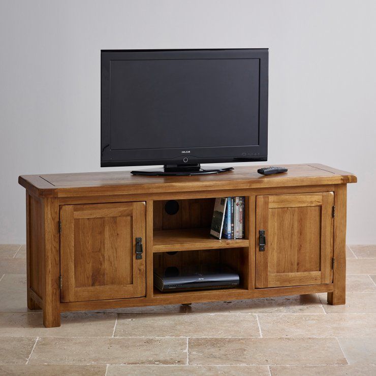 Original Rustic Wide Tv Cabinet In Solid Oak | Oak Regarding Santana Oak Tv Furniture (View 10 of 15)