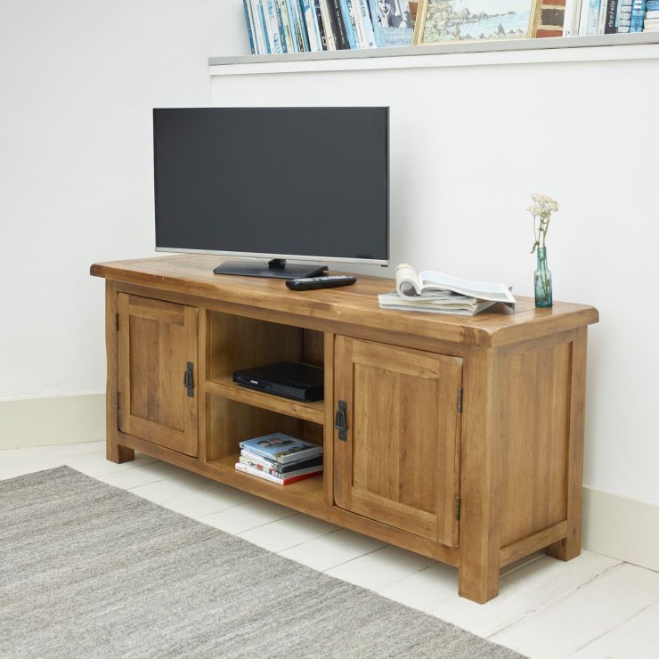 Original Rustic Wide Tv Cabinet In Solid Oak | Oak Throughout Kemble For Tvs Up To  (View 5 of 15)